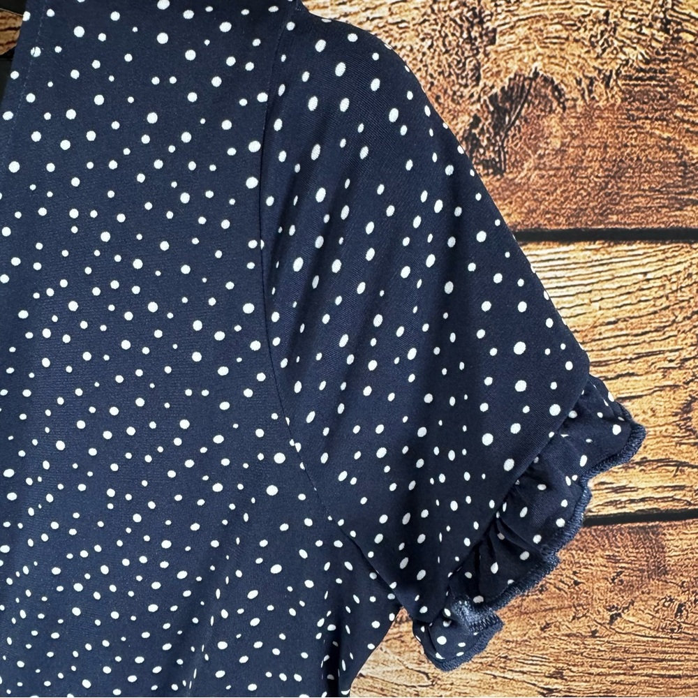 Navy Polka Dot Wrap Dress | Short Sleeve Casual Day‎ Dress | M - Picture 5 of 11